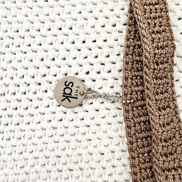The SAK Classic Crochet Beige Khaki Tan Long Handle Medium Shoulder Bag Zip - Picture 3 of 9